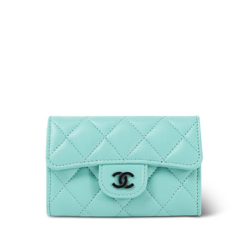 24C Turquoise leather Quilted Flap Card Holder