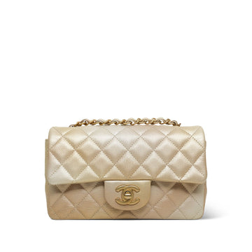 Gold Bronze Iridescent Goatskin Quilted Mini Rectangular Flap AGHW