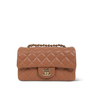 21P Light Caramel Quilted Mini Rectangular Flap Light Gold Hardware
