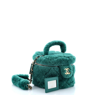 Coconing Top Handle Vanity Case with Chain Quilted Shearling Small
