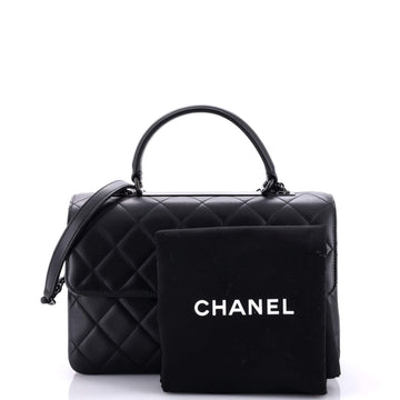 So Black Trendy CC Top Handle Bag Quilted Lambskin Small