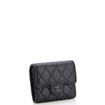 So Black CC Compact Classic Flap Wallet Quilted Lambskin