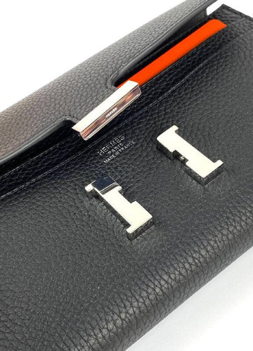 Hermès Black  Leather Constance Long Wallet PHW