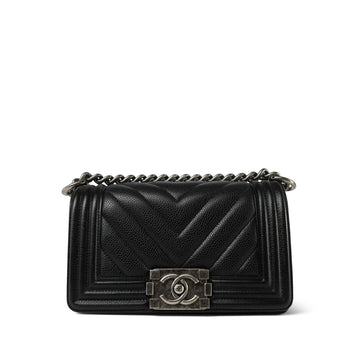 Black leather Chevron Quilted Boy Bag Small Ruthenium HW