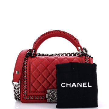 Chain Handle Boy Flap Bag Quilted Calfskin Small