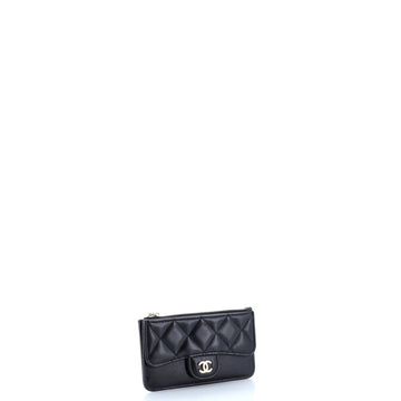 Flap Zip Card Holder Quilted Lambskin