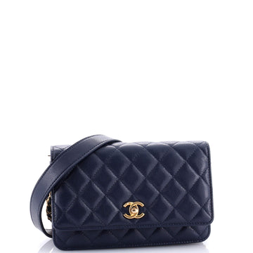 Twist Your Buttons Wallet on Chain Quilted Caviar