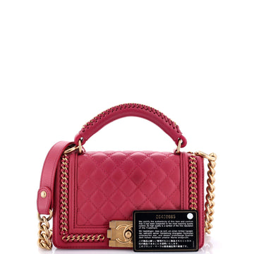 Chain Handle Boy Flap Bag Quilted Calfskin Small