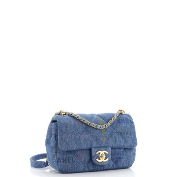 Denim Mood Flap Bag Logo Printed Quilted Denim Small