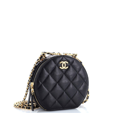 Oval Logo Chain Round Crossbody Bag Quilted Lambskin
