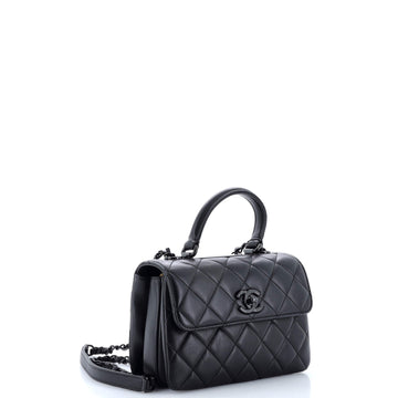 So Black Trendy CC Top Handle Bag Quilted Lambskin Small