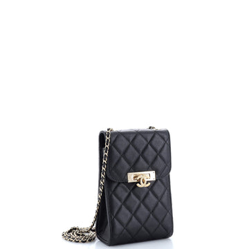 Golden Class Phone Holder Crossbody Bag Quilted Caviar