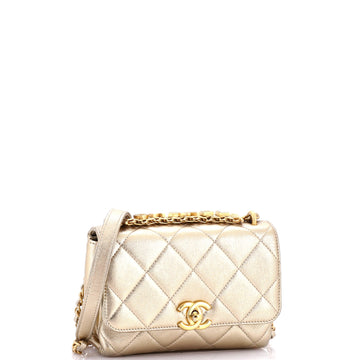 Crystal Logo Letters Chain Handle Flap Bag Quilted Lambskin Mini