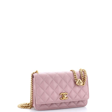 Sweet Heart Wallet on Chain Quilted Caviar