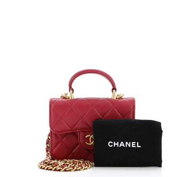 Top Handle Flap Coin Purse with Chain Quilted Lambskin