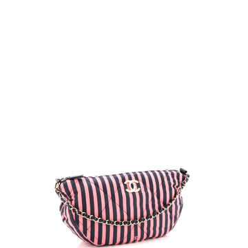 CC Convertible Chain Zip Hobo Quilted Striped Nylon