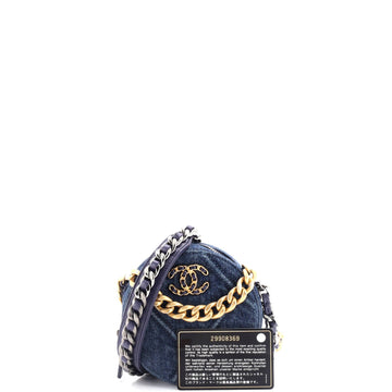 19 Round Clutch with Chain Quilted Denim