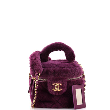 Coconing Top Handle Vanity Case with Chain Quilted Shearling Small