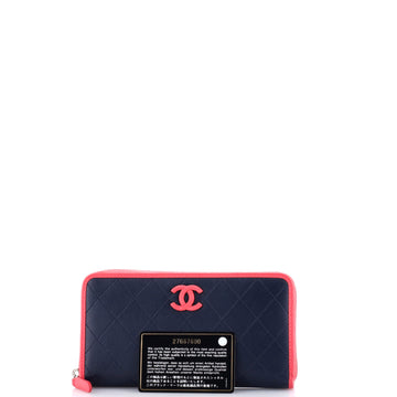 CC Zip Around Wallet Stitched Lambskin Long