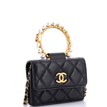Pearl Crown Clutch with Chain Quilted Lambskin