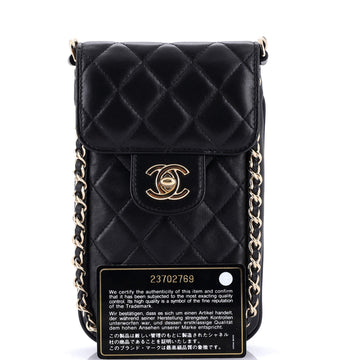 Chain Around Phone Holder Crossbody Bag Quilted Lambskin