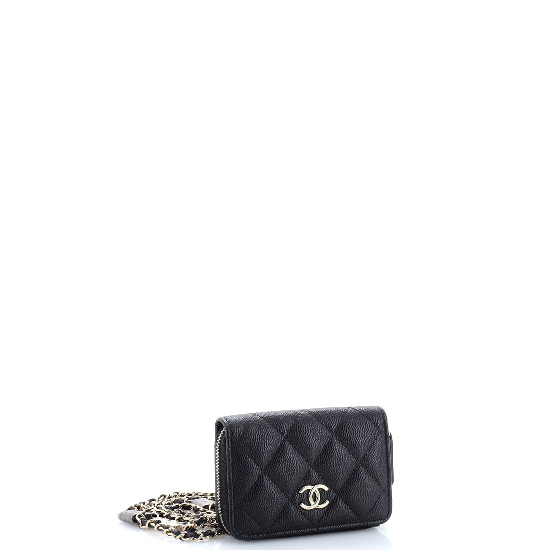 Flap Card Holder on Chain with Charms Quilted Caviar Mini