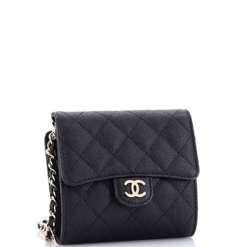 Flap Zip Around Card Case On Chain Quilted Caviar Mini