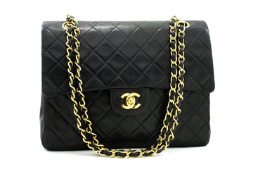 CHANEL 2.55 Double Flap Square Chain Shoulder Bag Black Leather i14