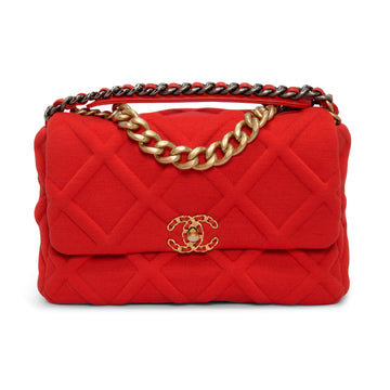 Chanel Red Quilted Jersey Large Chanel 19 Bag