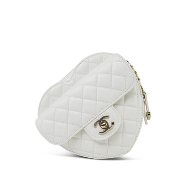 22S White leather Quilted Heart Bag Large LGHW