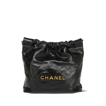 24S Black leather Quilted Small 22 Hobo Bag Aged Gold Hardware