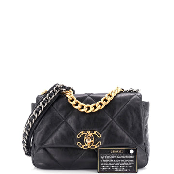 19 Flap Bag Quilted Shiny Crumpled Calfskin Medium