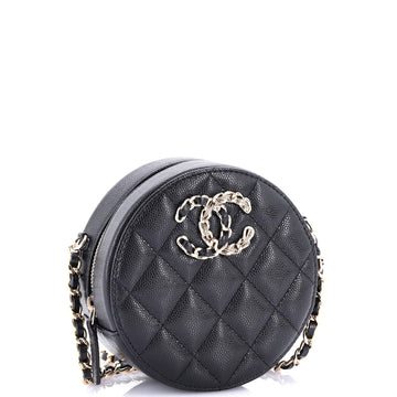 French New Wave Round Clutch with Chain Quilted Caviar