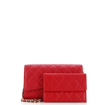 Wallet on Short Chain Quilted Lambskin