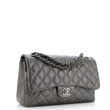 Classic Double Flap Bag Quilted Metallic Caviar Jumbo