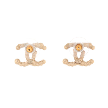 CC Stud Earrings Metal with Faux Pearls and Crystals