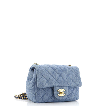 Pearl Crush Square Flap Bag Quilted Denim Mini