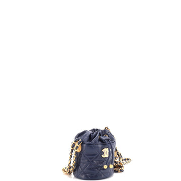 Twist Your Buttons Drawstring Bucket Bag Quilted Caviar Mini