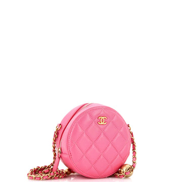 Pearl Crush Round Clutch with Chain Quilted Lambskin