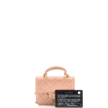 Top Handle Flap Coin Purse with Chain Quilted Lambskin
