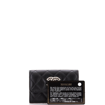 Crystal CC Flap Card Case Quilted Caviar