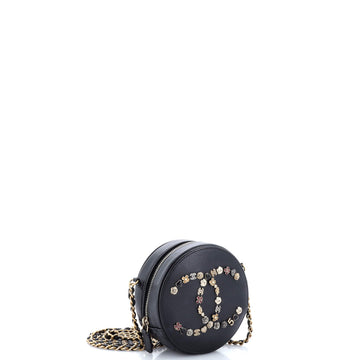 Lucky Charms Round Clutch With Chain Embellished Lambskin