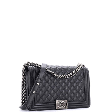Boy Flap Bag Quilted Caviar New Medium