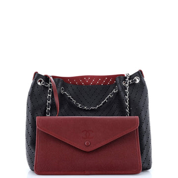 Accordion Shopping Tote Perforated Caviar Medium