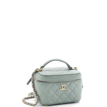 CC Top Handle Vanity Case with Chain Quilted Caviar Mini