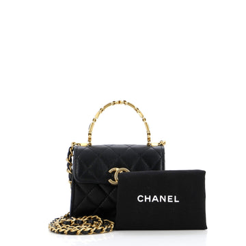 Coco Enamel Top Handle Flap Clutch with Chain Quilted Lambskin