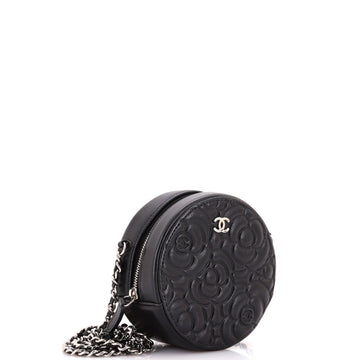 Round Clutch with Chain Camellia Goatskin Mini