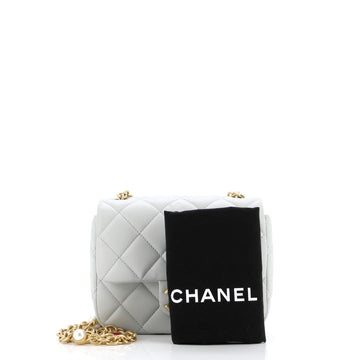 CC Enamel Pearl Charm Me Square Flap Bag Quilted Lambskin Mini