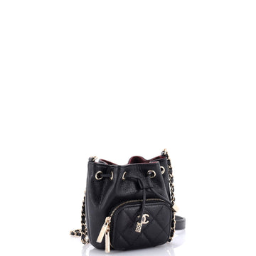 Business Affinity Drawstring Bucket Bag Quilted Caviar Mini