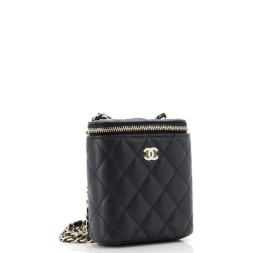 Vertical Classic Vanity Case with Chain Quilted Caviar Small